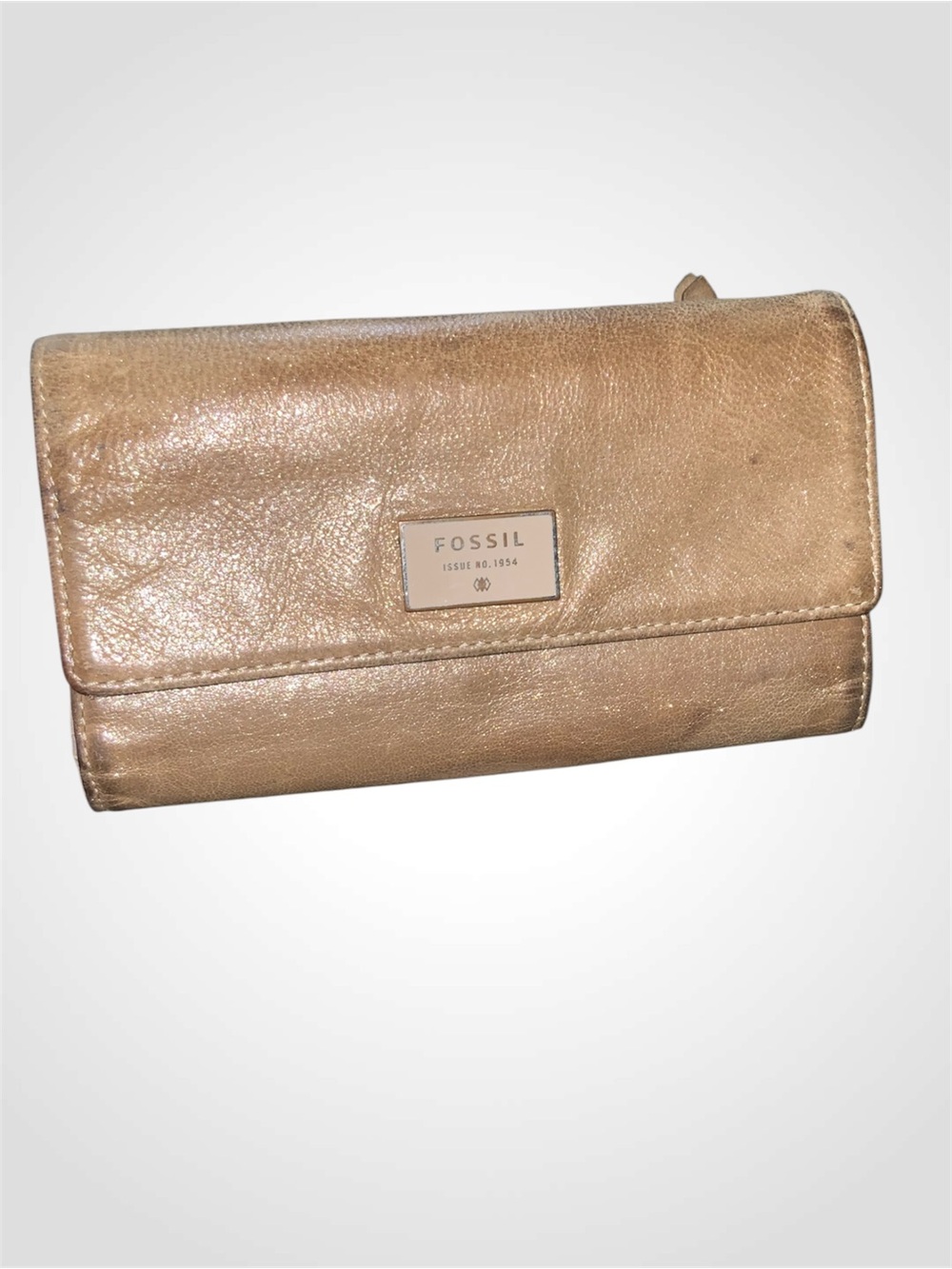 Fossil Dawson Pebbled Tan Shimmery Leather Trifold Wallet